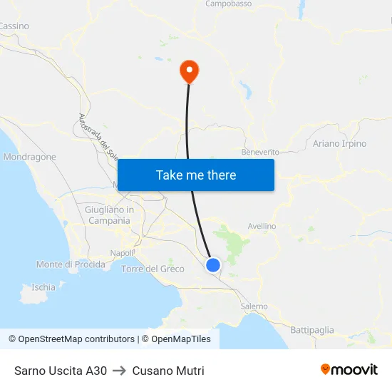 Sarno Uscita A30 to Cusano Mutri map