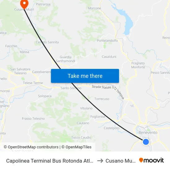 Capolinea Terminal Bus Rotonda Atleti to Cusano Mutri map