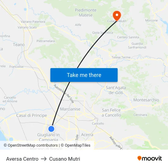 Aversa Centro to Cusano Mutri map