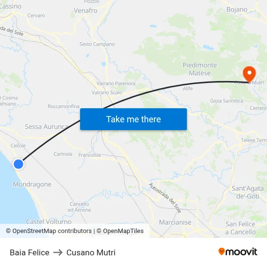 Baia Felice to Cusano Mutri map