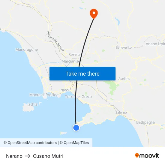Nerano to Cusano Mutri map