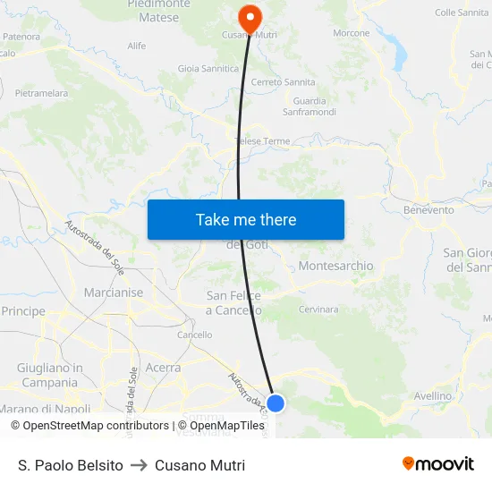 S. Paolo Belsito to Cusano Mutri map