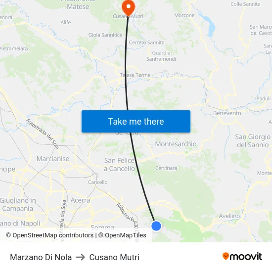 Marzano Di Nola to Cusano Mutri map