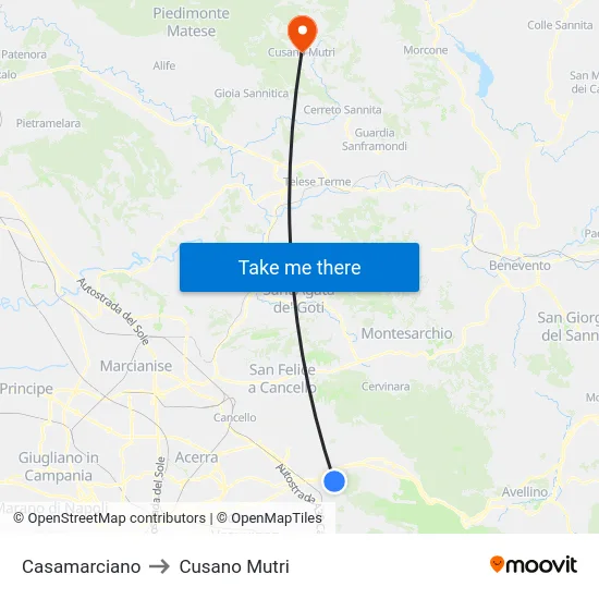 Casamarciano to Cusano Mutri map