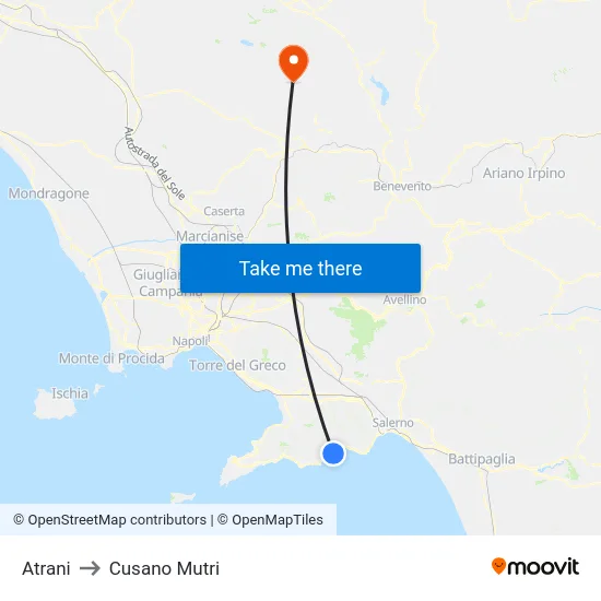 Atrani to Cusano Mutri map