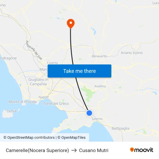 Camerelle(Nocera Superiore) to Cusano Mutri map