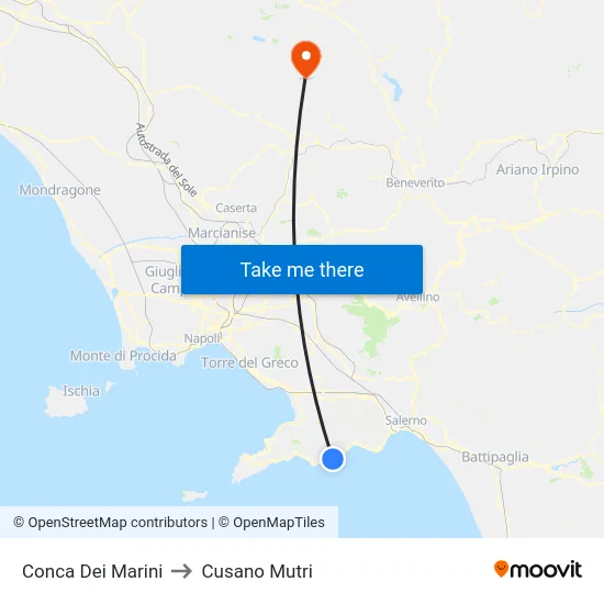 Conca Dei Marini to Cusano Mutri map