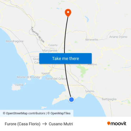 Furore (Casa Florio) to Cusano Mutri map