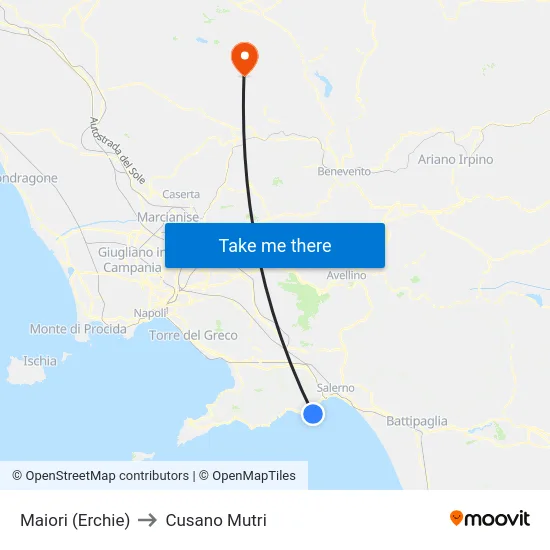Maiori (Erchie) to Cusano Mutri map