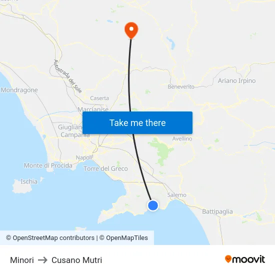 Minori to Cusano Mutri map