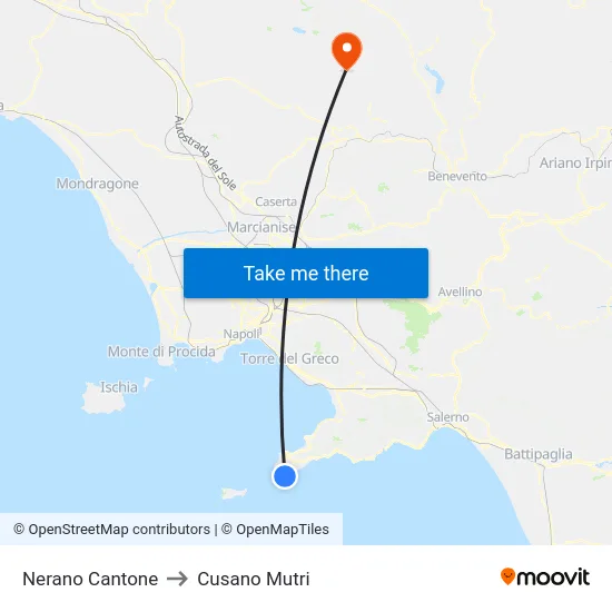 Nerano Cantone to Cusano Mutri map