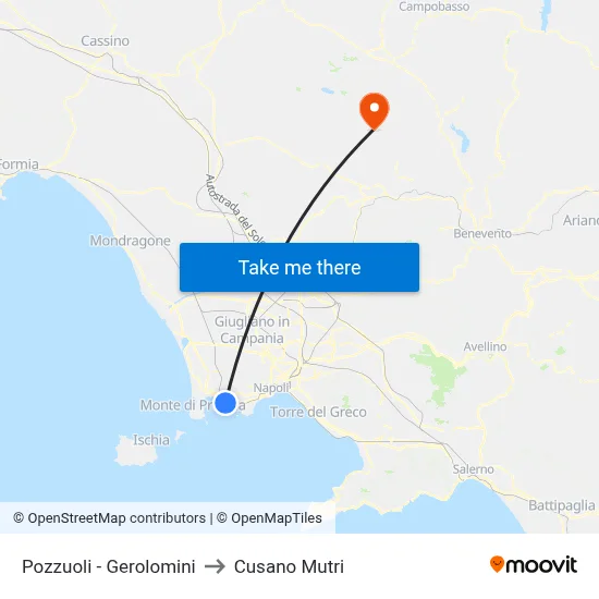 Pozzuoli - Gerolomini to Cusano Mutri map