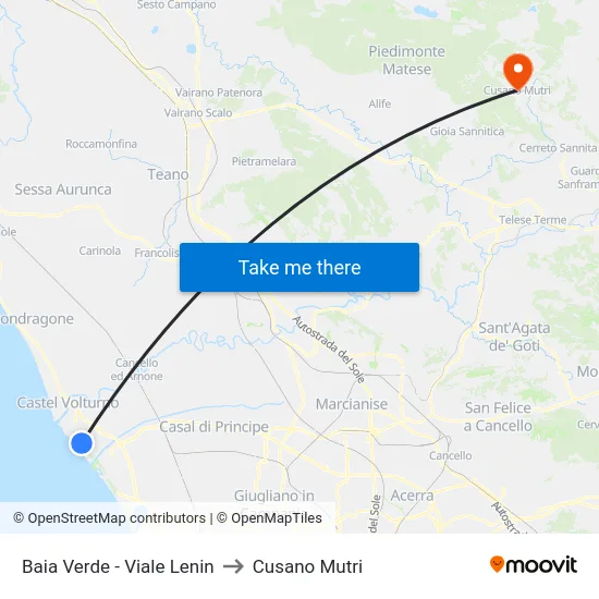 Baia Verde - Viale Lenin to Cusano Mutri map