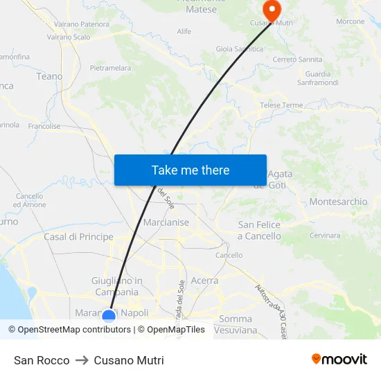 San Rocco to Cusano Mutri map