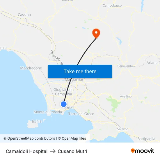Camaldoli Hospital to Cusano Mutri map