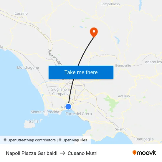 Napoli Piazza Garibaldi to Cusano Mutri map
