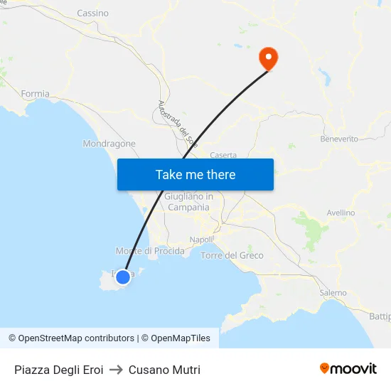 Piazza Degli Eroi to Cusano Mutri map
