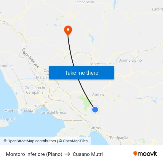 Montoro Inferiore (Piano) to Cusano Mutri map