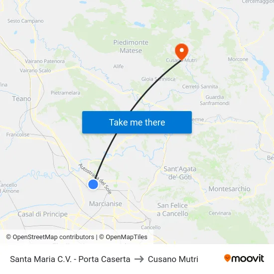 Santa Maria C.V. - Porta Caserta to Cusano Mutri map