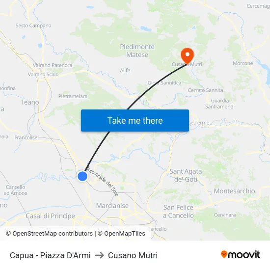 Capua - Piazza D'Armi to Cusano Mutri map