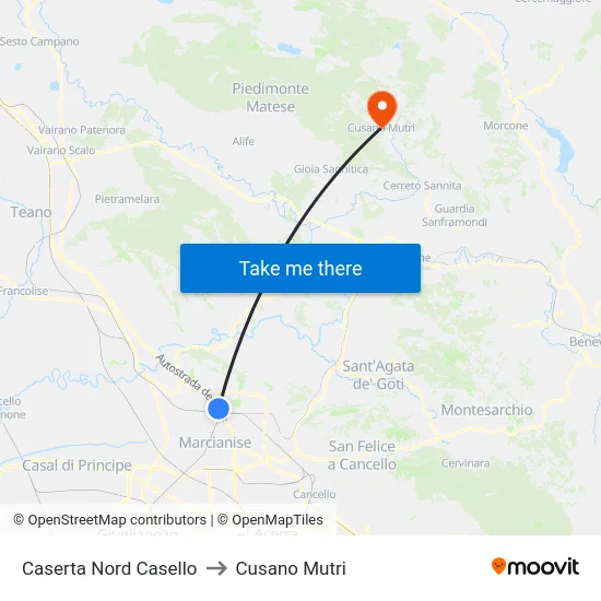 Caserta Nord Casello to Cusano Mutri map