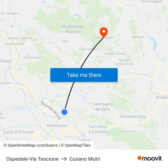 Ospedale-Via Tescione to Cusano Mutri map