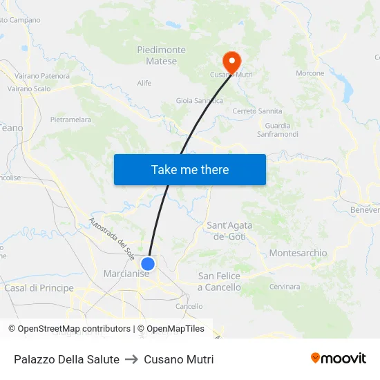Palazzo Della Salute to Cusano Mutri map