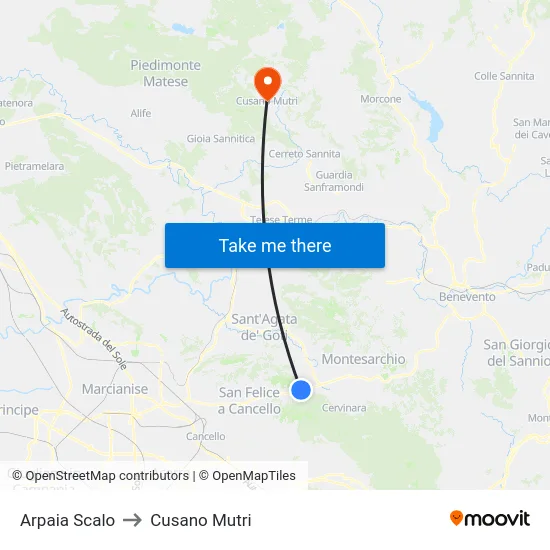 Arpaia Scalo to Cusano Mutri map