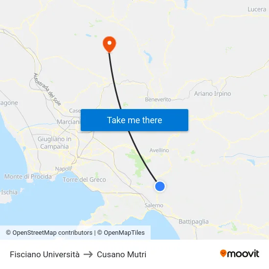 Fisciano Università to Cusano Mutri map