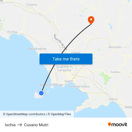 Ischia to Cusano Mutri map