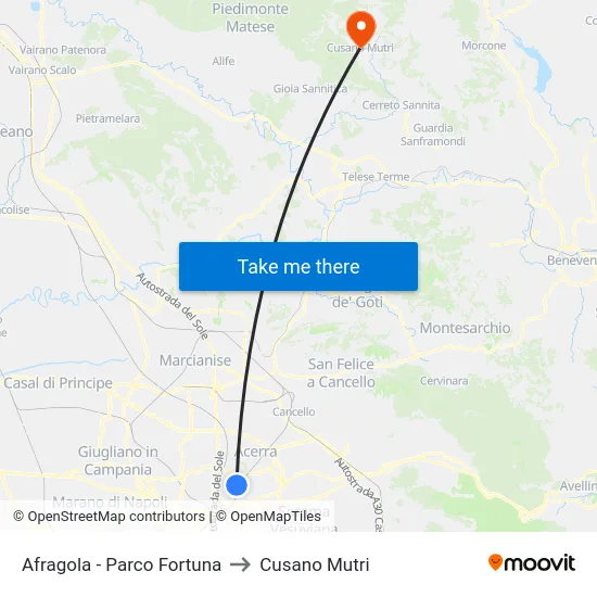 Afragola - Parco Fortuna to Cusano Mutri map