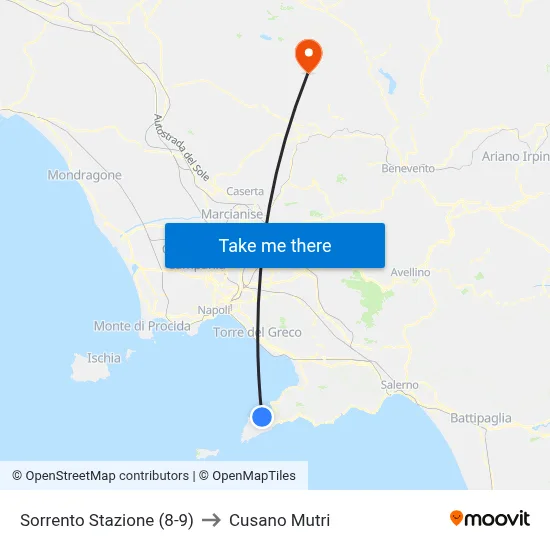 Sorrento Stazione (8-9) to Cusano Mutri map