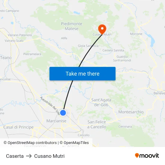 Caserta to Cusano Mutri map