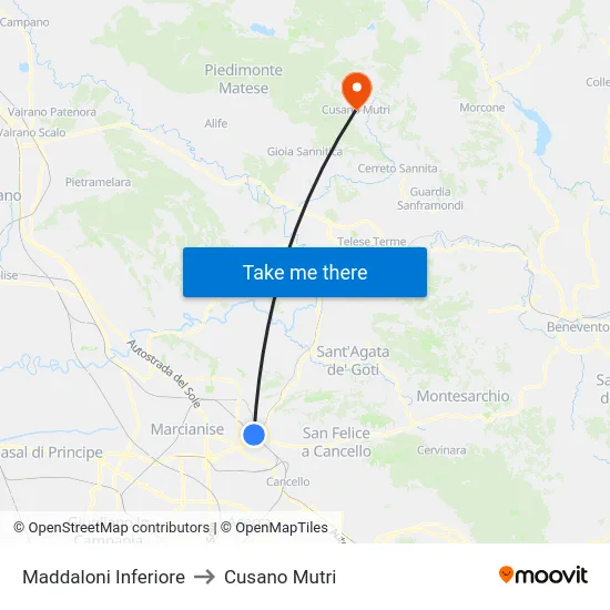 Maddaloni Inferiore to Cusano Mutri map