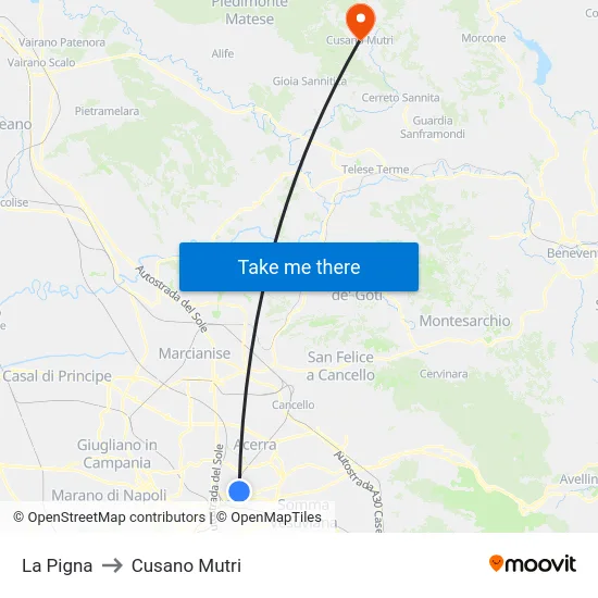 La Pigna to Cusano Mutri map
