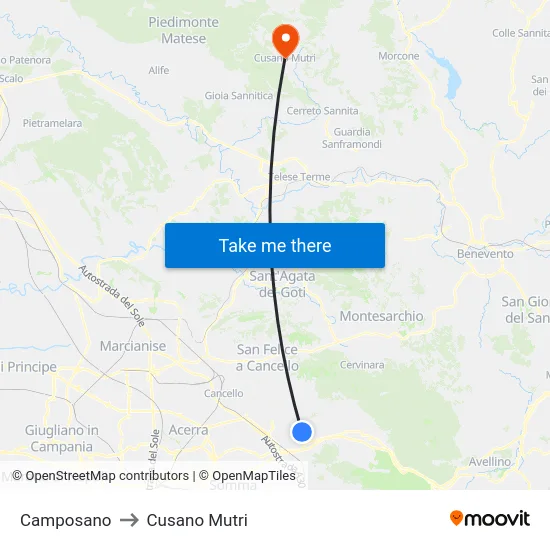 Camposano to Cusano Mutri map