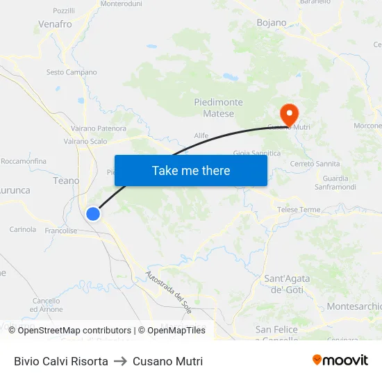 Bivio Calvi Risorta to Cusano Mutri map