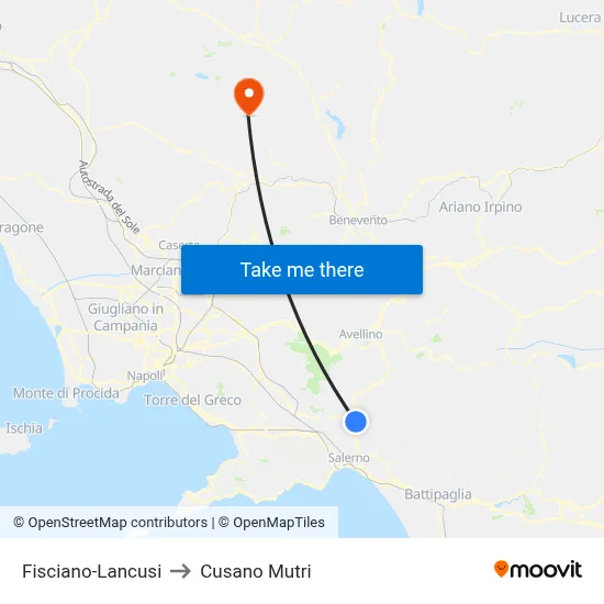 Fisciano-Lancusi to Cusano Mutri map