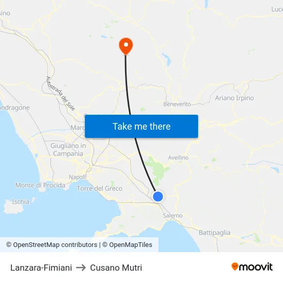 Lanzara-Fimiani to Cusano Mutri map