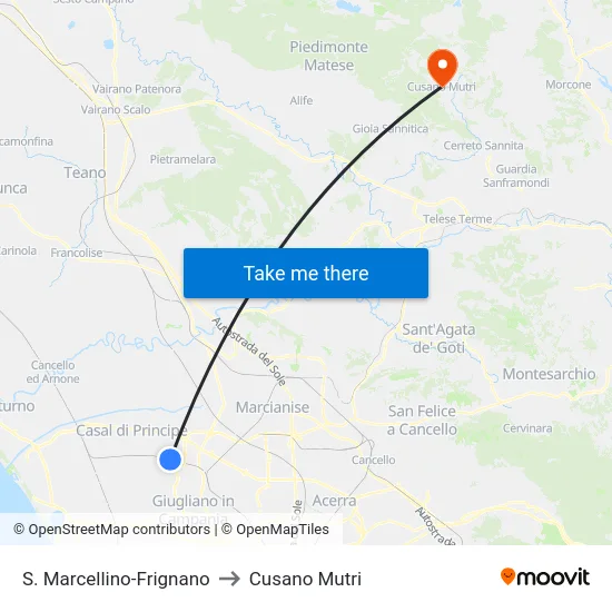 S. Marcellino-Frignano to Cusano Mutri map