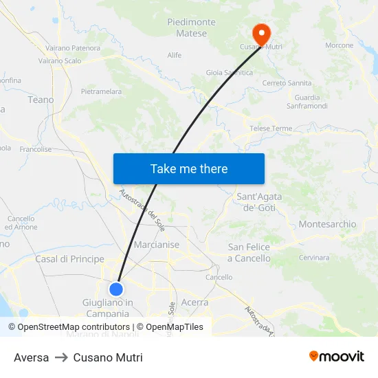 Aversa to Cusano Mutri map