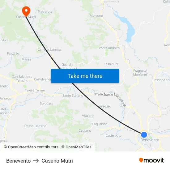 Benevento to Cusano Mutri map