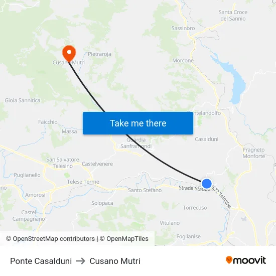 Ponte Casalduni to Cusano Mutri map