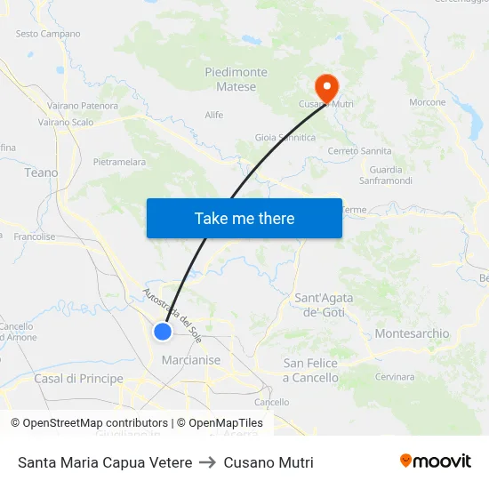 Santa Maria Capua Vetere to Cusano Mutri map