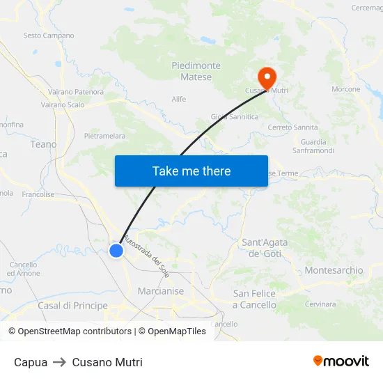 Capua to Cusano Mutri map