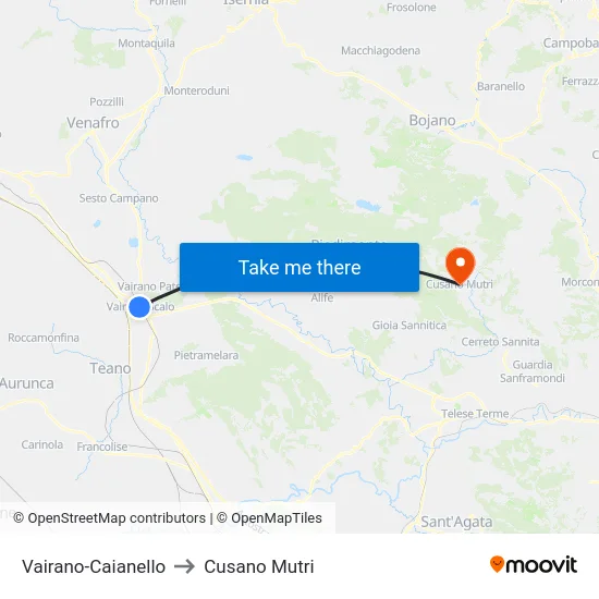 Vairano-Caianello to Cusano Mutri map