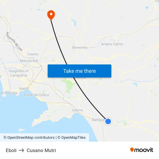 Eboli to Cusano Mutri map