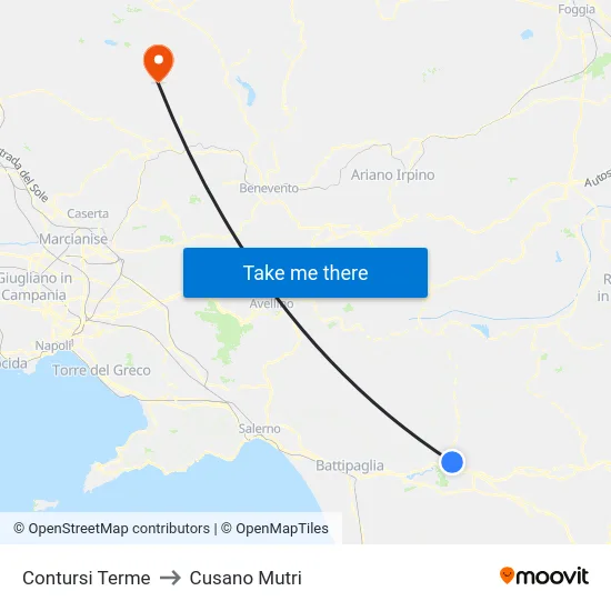 Contursi Terme to Cusano Mutri map