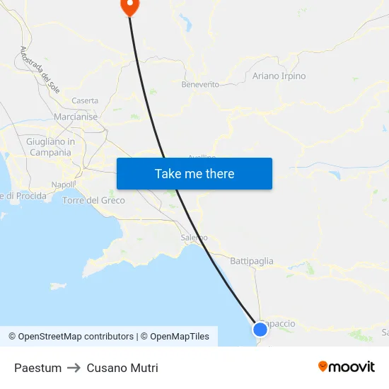 Paestum to Cusano Mutri map