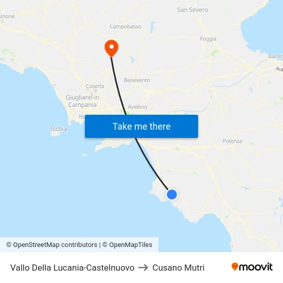 Vallo Della Lucania-Castelnuovo to Cusano Mutri map